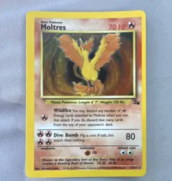 Pokemon Moltres Fossil Holo Rare 12/62 70 HP Basic English 1999 - Image 1