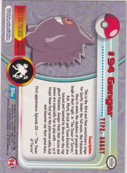2000 Pokemon Gengar #94 Topps Tv Animation Edition - Image 2