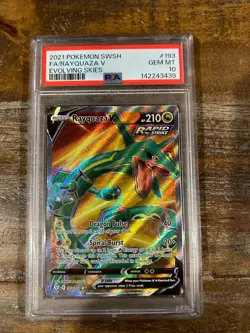 POKEMON 2021 SWSH Evolving Skies Full Art RAYQUAZA V #193 PSA 10 Gem Mint RARE - Image 1