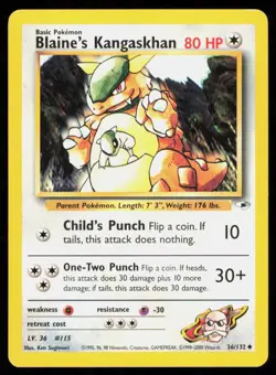 BLAINE'S KANGASKHAN 36/132 UNCOMMON GYM HEROES VINTAGE POKEMON LP - Image 1