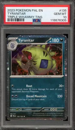 Pokemon Tyranitar Paldea Evolved Triple Whammy Tins Holo Rare #135 PSA 10 - Image 1