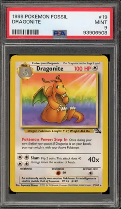 Pokemon Dragonite Fossil Unlimited NON Holo Rare #19 PSA 9 Mint - Image 1