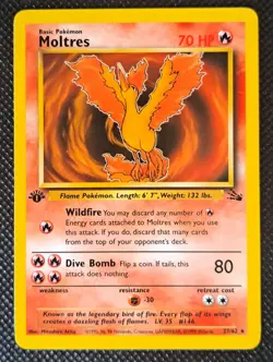 Pokemon Moltres 1st Edition Fossil 27/62 70 HP Regular non-holo Rare 1999 - Image 1