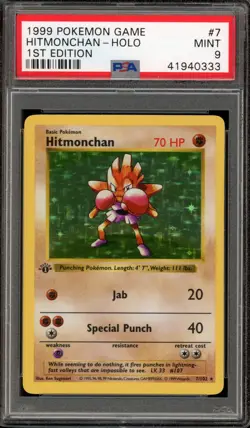 Pokemon Hitmonchan Base Set Shadowless 1st Edition Holo Rare #7 PSA 9 Mint - Image 1