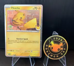 Pikachu 051 /162 Stamped 2026 Pokemon Day 30 Promo TCG With Coin - Image 1