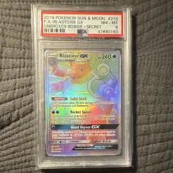 Pokemon Blastoise GX Secret Rare Full Art Holo 218/214 Unbroken Bonds PSA 8 2019 - Image 1