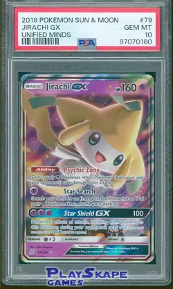 Pokemon Card PSA 10 Jirachi GX 79/236 Unified Minds Ultra Rare Holo Graded 2019 - Image 1
