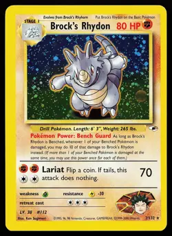 Brock's Rhydon 2/132 Unlimited Holo Rare Gym Heroes Pokemon Card - Image 1