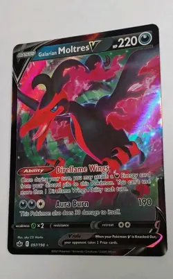 GLARIAN MOLTRES V 97/198 HOLOGRAPHIC Chilling Reign Pokemon Card Game Rare 2021 - Image 1