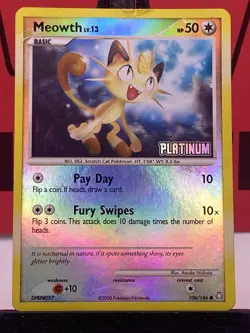 Meowth 106/146 Burger King Promos Holo Stamped Platinum Pokemon TCG 2008 MP - Image 3