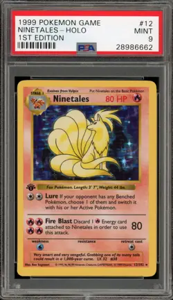 Pokemon Ninetales Base Set Shadowless 1st Edition Holo Rare #12 PSA 9 Mint - Image 1