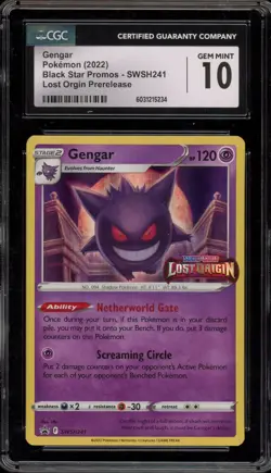 Pokemon Gengar Lost Origin Prerelease Holo Promo SWSH241 CGC 10 Gem Mint - Image 1