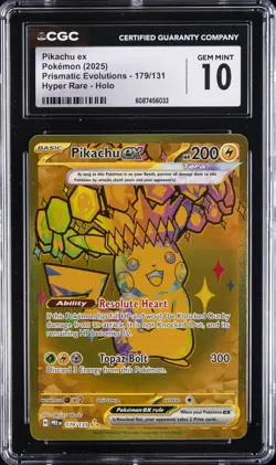 2025 POKEMON PRISMATIC EVOLUTIONS HYPER RARE HOLO #179 PIKACHU CGC 10 GEM MINT - Image 1