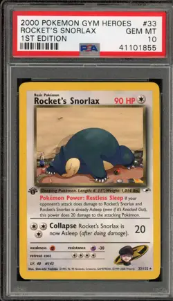 Pokemon Rocket's Snorlax Gym Heroes 1st Edition Rare #33 PSA 10 Gem Mint - Image 1