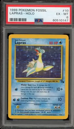 Pokemon Lapras Fossil Unlimited Holo Rare #10 PSA 6 - Image 1