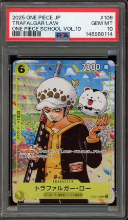 One Piece CCG Trafalgar Law One Piece School Vol 10 JPN OP12-106 PSA 10 - Image 1