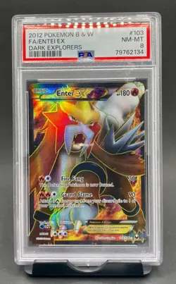 PSA 8 Entei EX 103/108 Full Art 2012 Pokemon Black & White BW Dark Explorers - Image 1