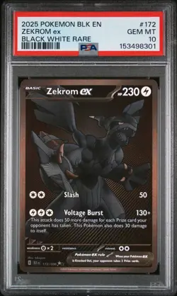2025 POKEMON BLK EN-BLACK BOLT #172 ZEKROM ex PSA 10 - Image 1