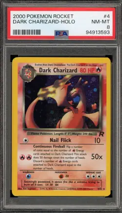 Pokemon Dark Charizard Team Rocket Unlimited Holo Rare #4 PSA 8 - Image 1