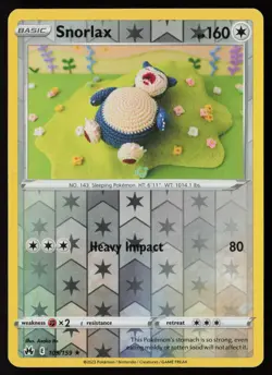 Snorlax 109/159 Rare Crown Zenith Pokemon Reverse Holo Near Mint - Image 1