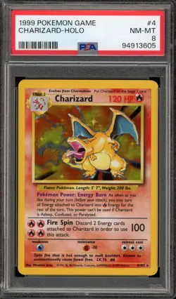 Pokemon Charizard Base Set Unlimited Holo Rare #4 PSA 8 - Image 1