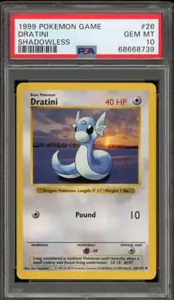 Pokemon Dratini Base Set Shadowless #26 PSA 10 Gem Mint - Image 1