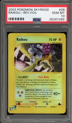 Pokemon Raikou Skyridge Reverse Holo Rare #28 PSA 10 Gem Mint - Image 1