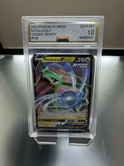 Pokemon Rayquaza V 100/159 Crown Zenith Ultra Rare Foil AGS 10 Rapid Strike - Image 1