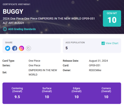 One Piece English Buggy Rare Alt Art OP09-051 Emperors of the New World AGS 10 - Image 3