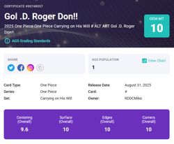 One Piece English Gold Roger Gold DON Card OP13 Carry On His Will AGS 10 - Image 3