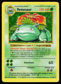 Venusaur 15/102 Holo Rare Base Set Shadowless Pokemon Card - Image 1