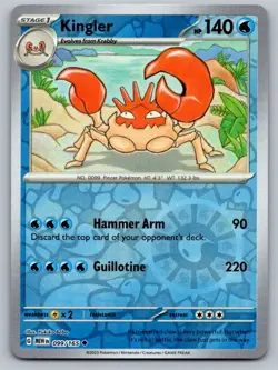 Kingler 099/165 Uncommon 151 Pokemon Reverse Holo Near Mint - Image 1