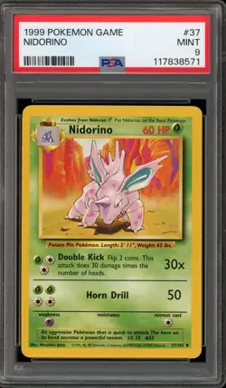 Pokemon Nidorino Base Set Unlimited #37 PSA 9 Mint - Image 1