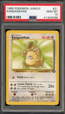 Pokemon Kangaskhan Jungle Unlimited NON Holo Rare #21 PSA 10 Gem Mint - Image 1