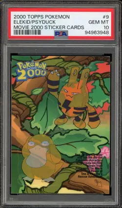 Pokemon Topps Elekid/Psyduck Movie 2000 Sticker Cards #9 PSA 10 Gem Mint - Image 1