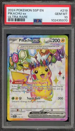 Pokemon Pikachu ex Surging Sparks Ultra Rare #219 PSA 10 Gem Mint - Image 1