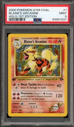 Pokemon Blaine's Arcanine Gym Challenge 1st Edition Holo Rare #1 PSA 9 Mint - Image 1