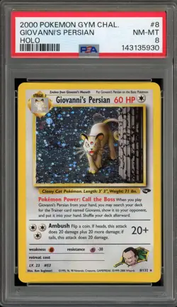 Pokemon Giovanni's Persian Gym Challenge Unlimited Holo Rare #8 PSA 8 - Image 1