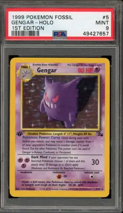 Pokemon Gengar Fossil 1st Edition Holo Rare #5 PSA 9 Mint - Image 1