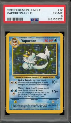 Pokemon Vaporeon Jungle Unlimited Holo Rare #12 PSA 6 - Image 1