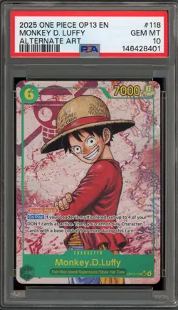 One Piece CCG Monkey.D.Luffy Alternate Art OP13-118 PSA 10 Gem Mint - Image 1