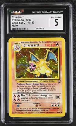 CGC 5 Charizard 2000 Base Set 2 4/130 Holo Pokemon Card - Image 1