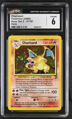 CGC 6 Charizard 2000 Base Set 2 4/130 Holo SWIRL Pokemon Card - Image 1