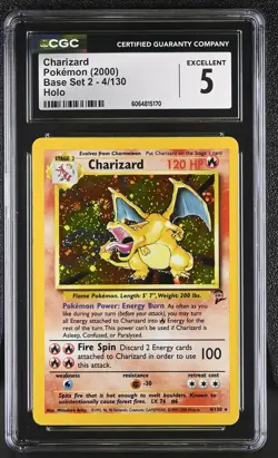 CGC 5 Charizard 2000 Base Set 2 4/130 Holo SWIRL Pokemon Card - Image 1