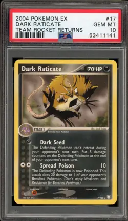 Pokemon Dark Raticate EX Team Rocket Returns Rare #17 PSA 10 Gem Mint - Image 1