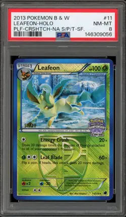 Pokemon Leafeon STAFF State Province Territory Crosshatch Reverse Holo #11 PSA 8 - Image 1
