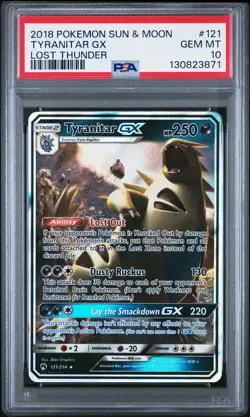 2018 POKEMON SUN & MOON LOST THUNDER #121 TYRANITAR GX PSA 10 - Image 1