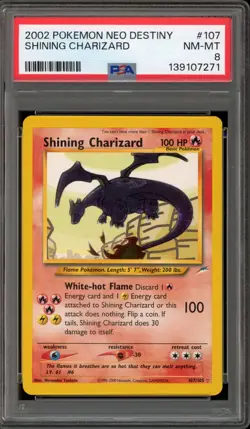 Pokemon Shining Charizard Neo Destiny Unlimited Holo Secret Rare #107 PSA 8 - Image 1