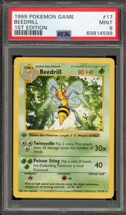 Pokemon Beedrill Base Set Shadowless 1st Edition Rare #17 PSA 9 Mint - Image 1