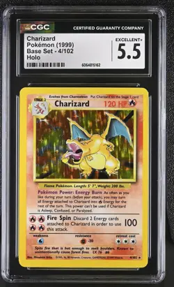 CGC 5.5 Charizard 1999 Base Set 4/102 Holo Pokemon Card - Image 1